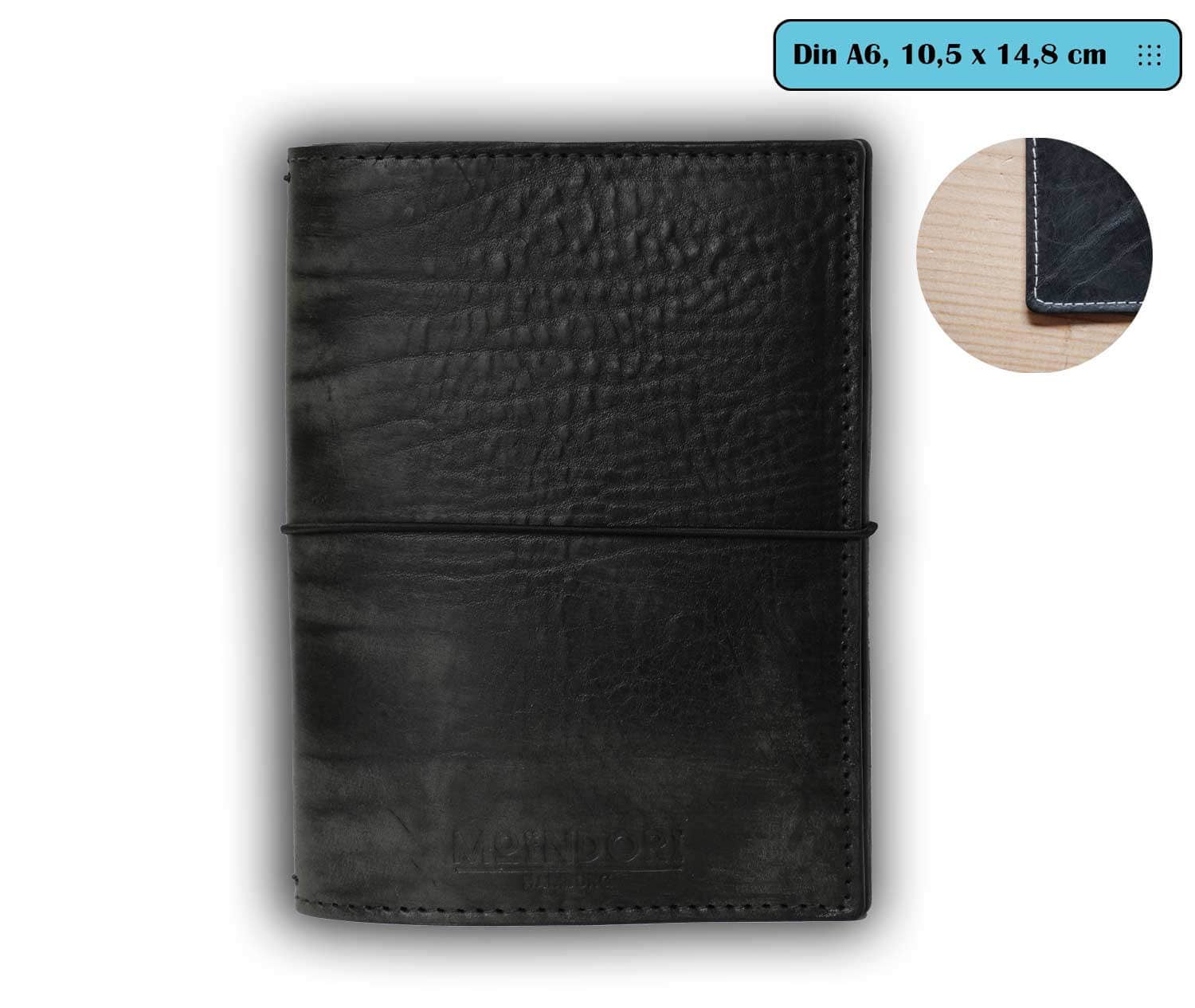 MoinDori Hamburg - Vendita all'ingrosso Copertina diario - Copertina rigida DIN A6 - nero vintage