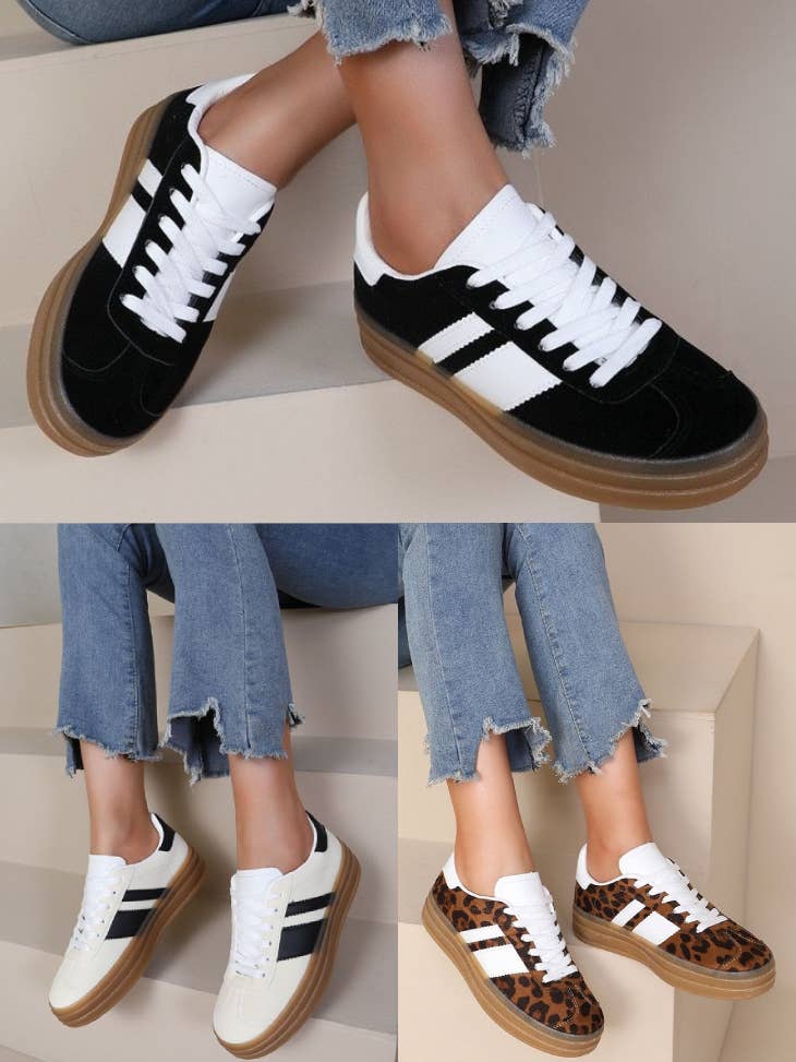 No Doubt Shoes – wholesale Lifestyle trainers – Women′s – DOUBLE STRIPE THREE LAYER GUM SOLE WOMEN'S CHUNKY SNEAKERS 7