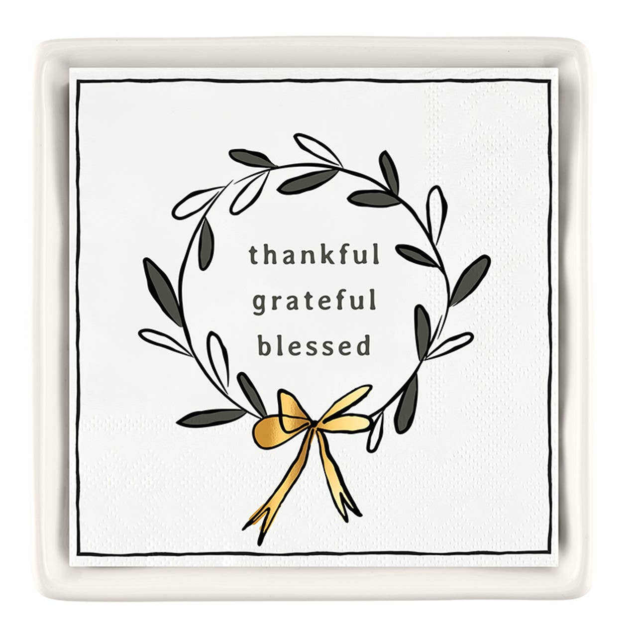 Santa Barbara Design Studio by Creative Brands - Wholesale Napkin Holder - Ceramic Napkin Tray + Napkins - Thankful, Grateful, Blessed2