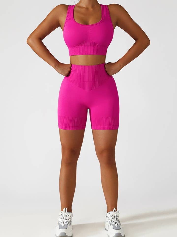 Active by Anna-Kaci – wholesale Activewear set – Women′s – Racerback Sports Bra & Sculpting High Waist Shorts Set15