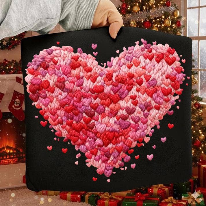 DLT Ecommerce - Wholesale T-Shirt (Graphic) - Women's - Faux Yarn Crochet Pink Heart Valentines Tee, Love Sweatshirt3