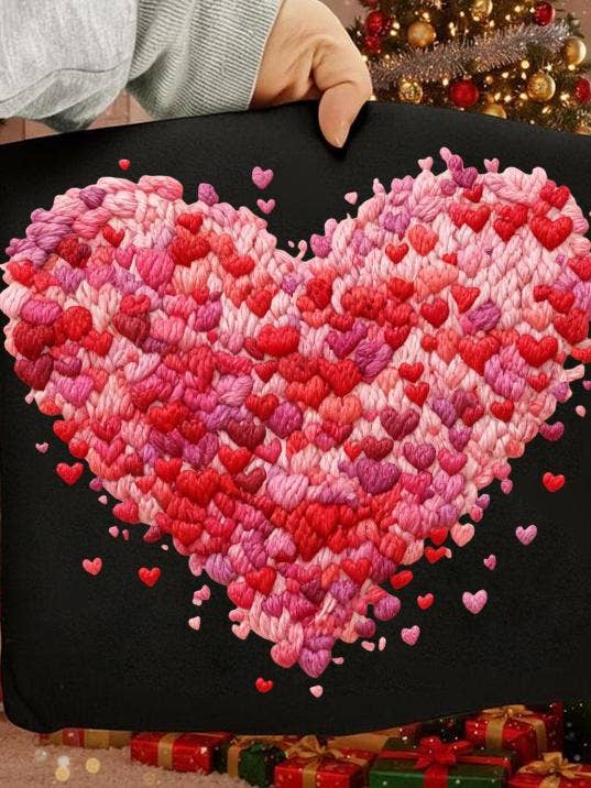 DLT Ecommerce – wholesale T-shirt (graphic) – women's – Faux Yarn Crochet Pink Heart Valentines Tee, Love Sweatshirt3