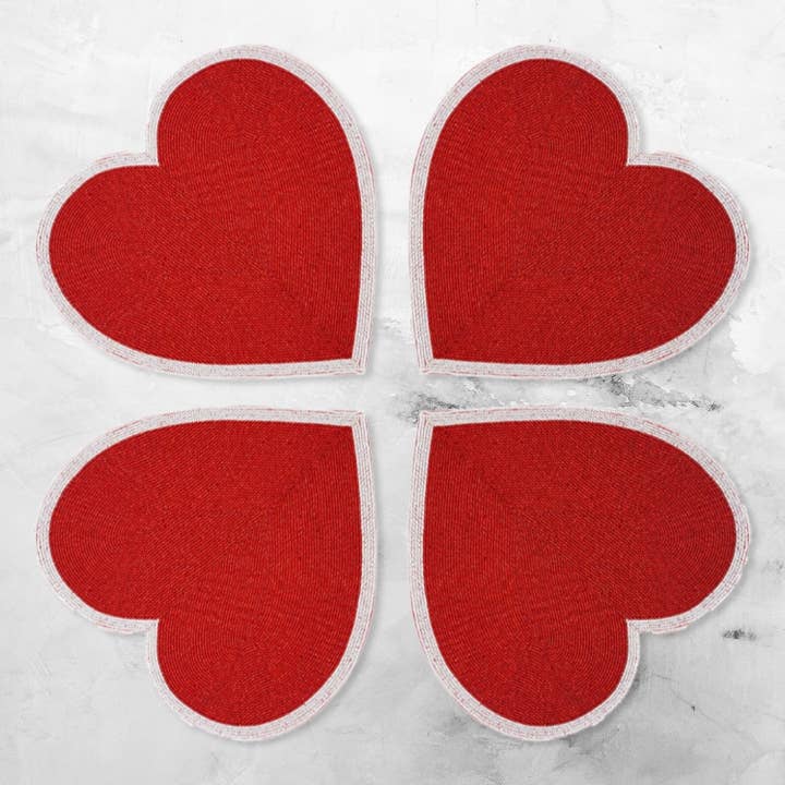 Inspired Generations - Wholesale Placemat - Beaded Red Heart Placemat -  Set of 41