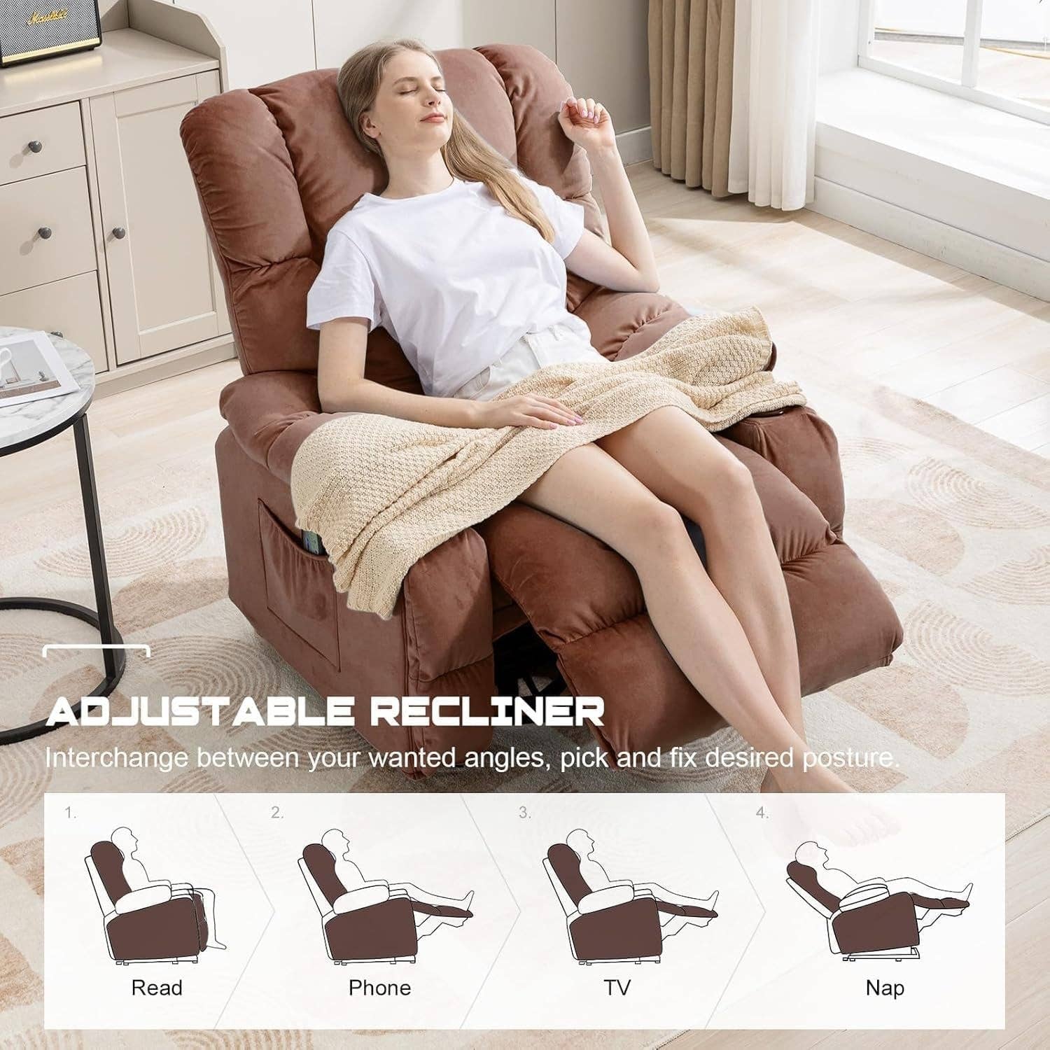 Brown Heated Massage Recliner With Ergonomic Support for wholesale on Faire4