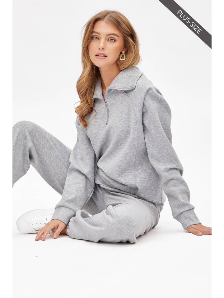 Dear Scarlett - Wholesale Lounge Sweatpants/Joggers - Women's - PLUS SIZE Quarter Zip Pullover + Jogger Modal Travel Set