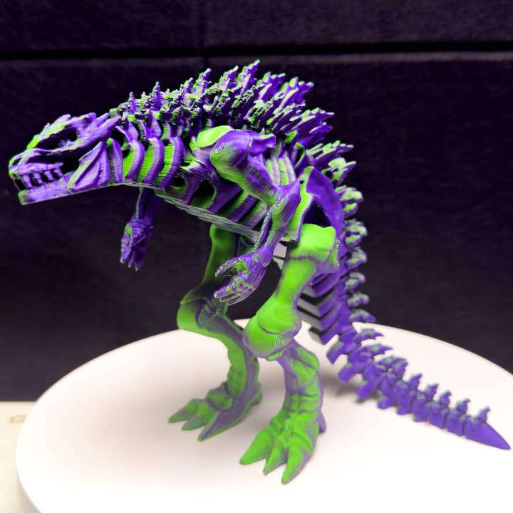 Fully Articulated Skeletonized Godzilla 3D Effect Green & Pirple Figure | Poseable Moving Handmade Titan Monster Dinosaur Toy Skeleton Kaiju for wholesale by August Art House
