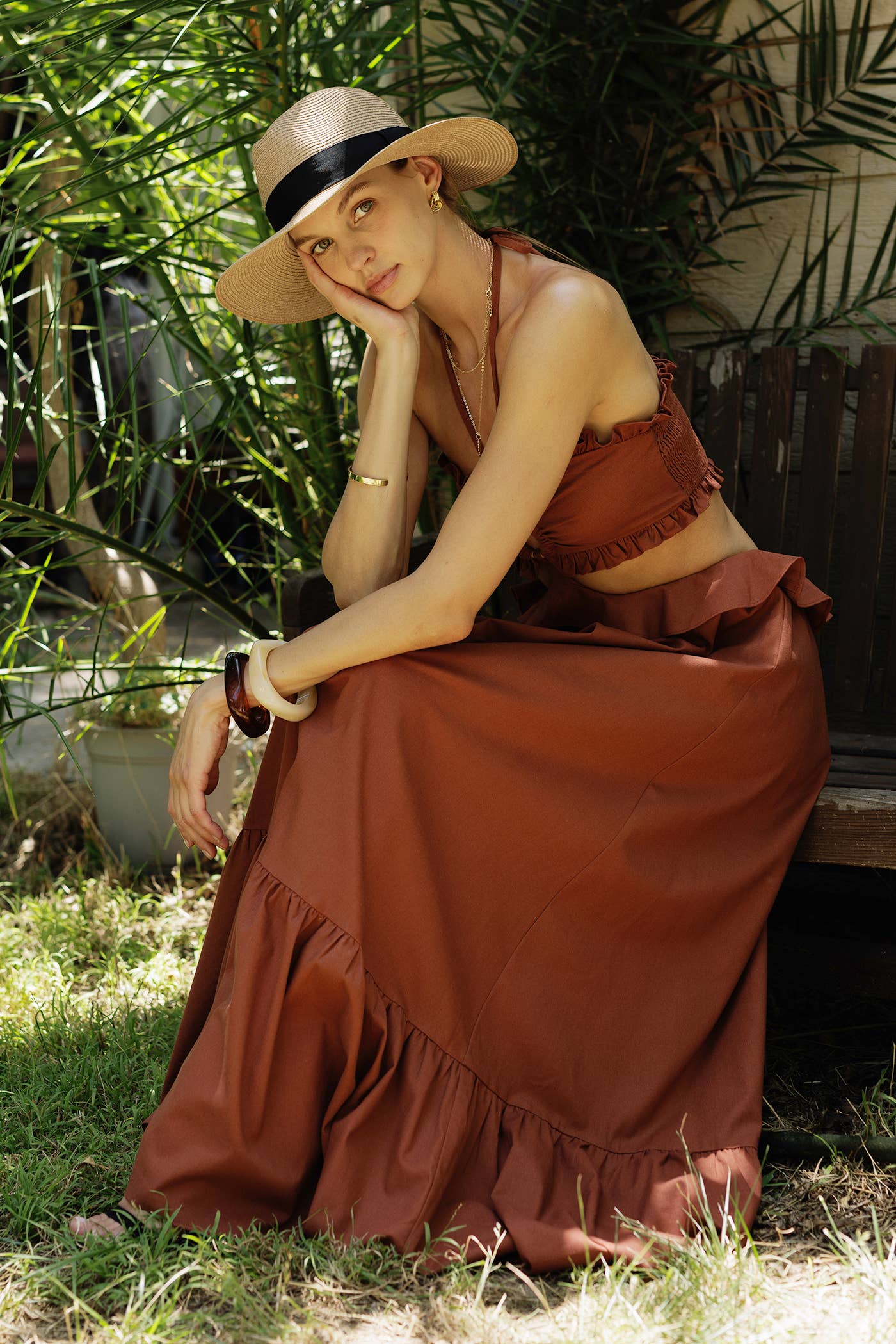 EB LUXE – wholesale Dress – Women's – LD1298 Cut-Out Ruffled Maxi Halter Dress11