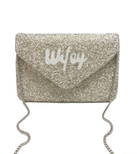 Ole - Wholesale Clutch Bag - Women's - Silver Wifey Beaded Clutch LAC-SS-4961
