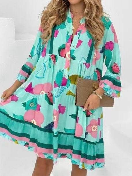 Feather & Floral Print Smock Tunic Dress for wholesale by Kurt Muller