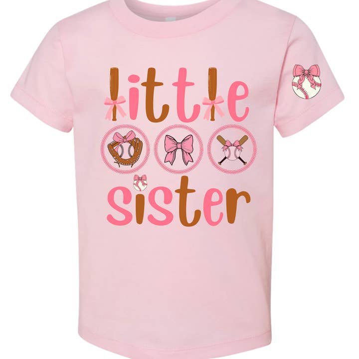 Little Sister Baseball & Bows Toddler Girls Graphic T Shirt for wholesale by May & Gray