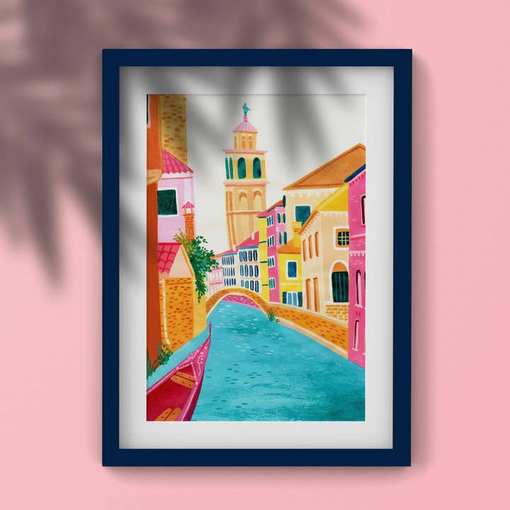 Stampa illustrazione di viaggio di Venezia per la vendita all'ingrosso da parte di Joanna Clay Design