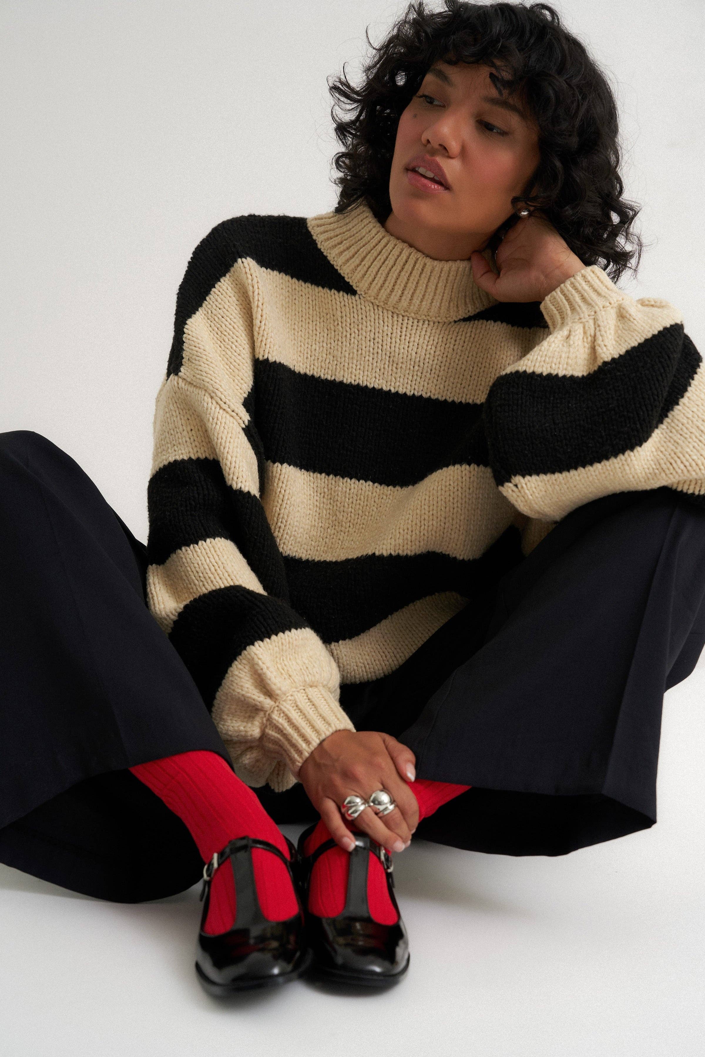 Callahan Knitwear - Wholesale Knit Sweater - Women's - Bellamy Pullover - Black Stripe9