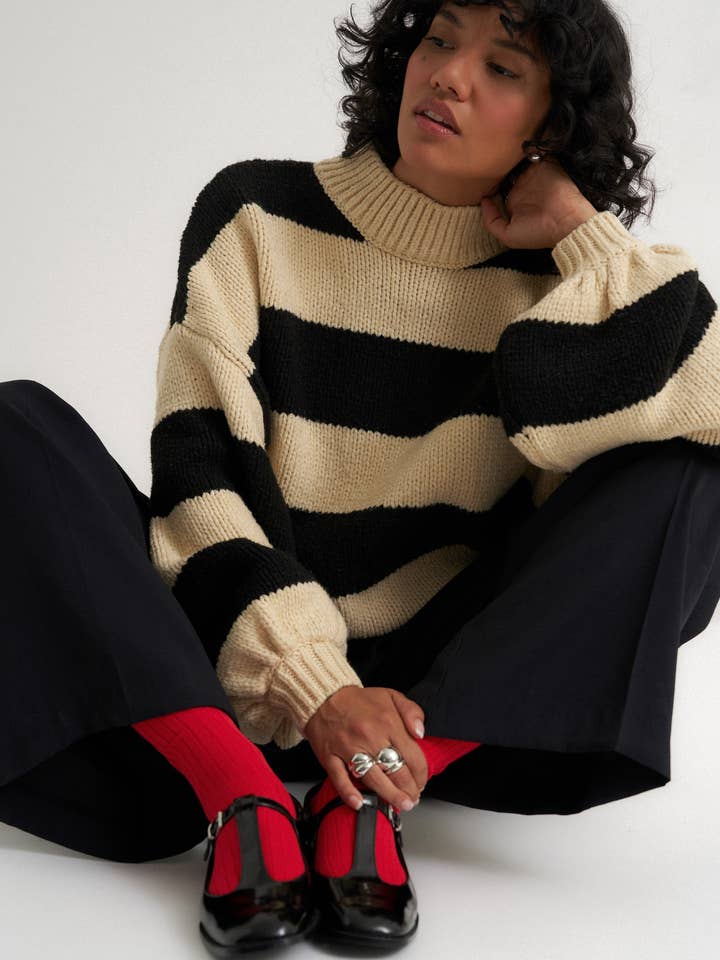 Callahan Knitwear - Wholesale Knit Sweater - Women's - Bellamy Pullover - Black Stripe9