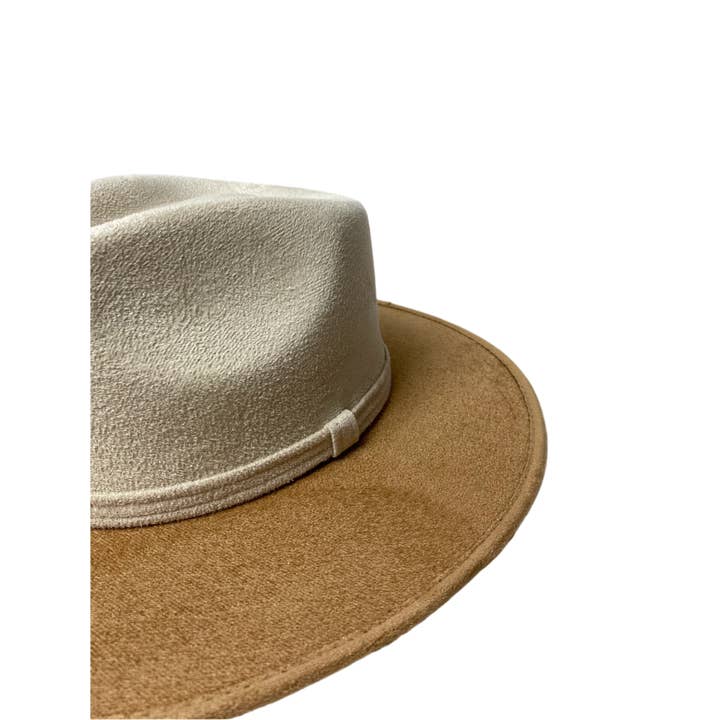 Wilder and Soul Wholesale Hats - Wholesale Fedora - Women's - Vegan Suede Rancher Hat - Two Tone - Cappuccino + Ivory2