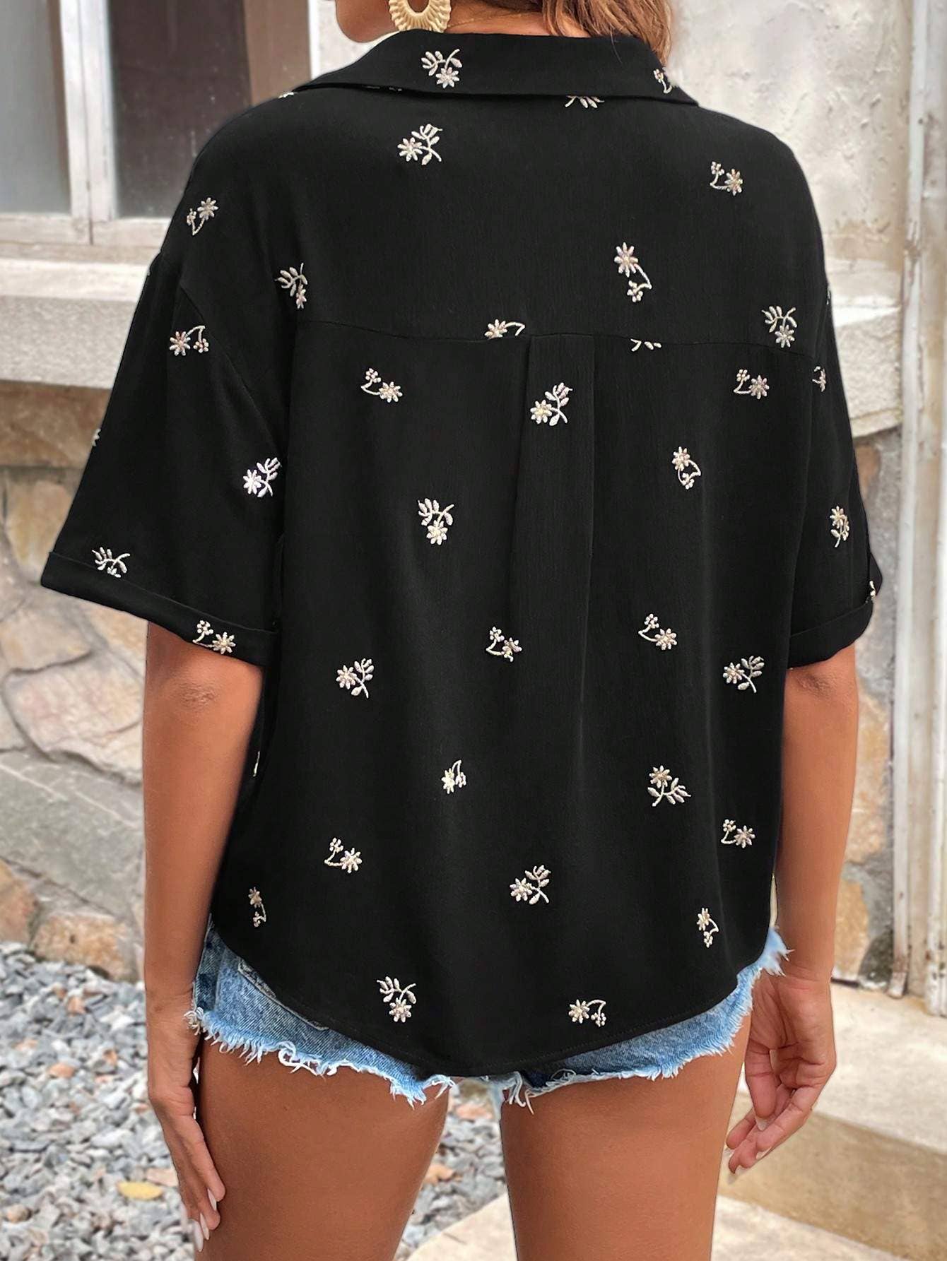 Flarix - Wholesale Button Down Shirt - Women's - shirt navy blue top office wear casual women shirt3