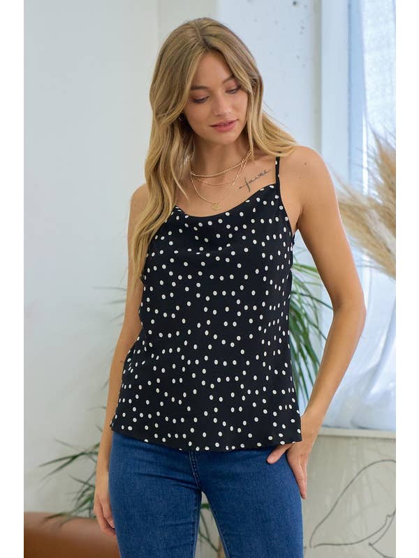 Doe and Rae - Wholesale Camisole - Women's - Polka Dot Cami With Front Cowl - 12075T2