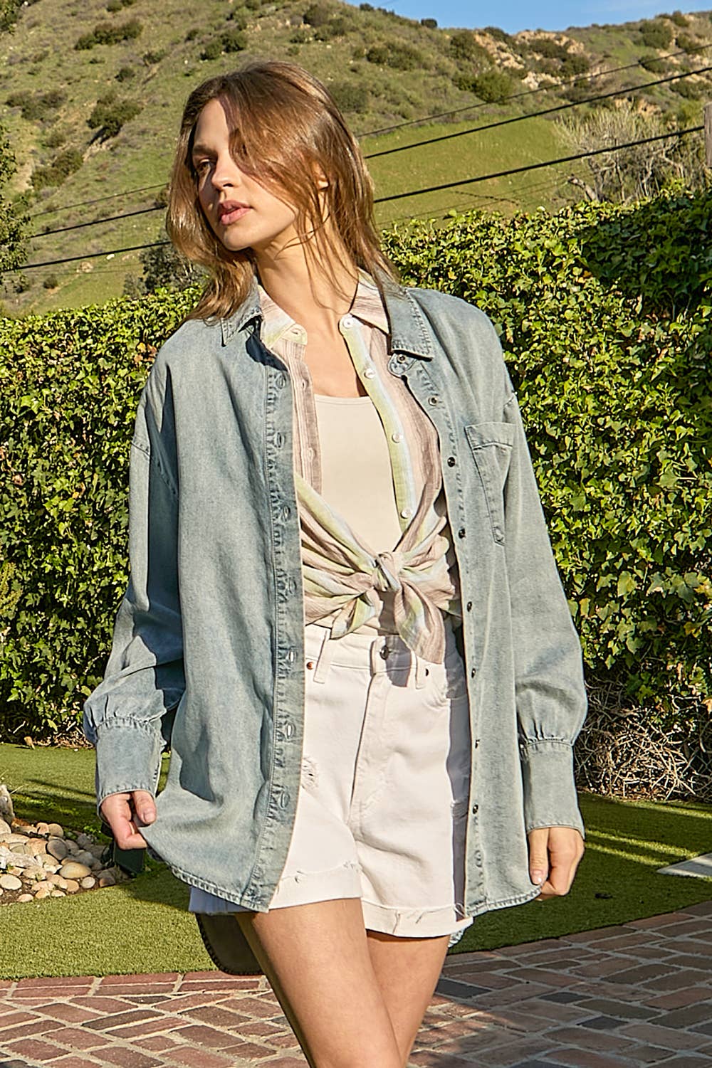 Mystree - Wholesale Button Down Shirt - Women's - 60937 Tencel Oversized Button Up Shirt