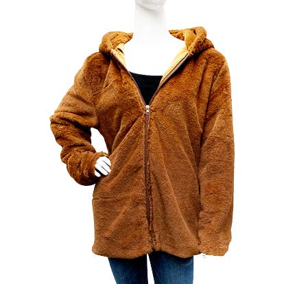 Faux Fur Free Size Zipped Coat PH220509 for wholesale by Cinnamon Creations