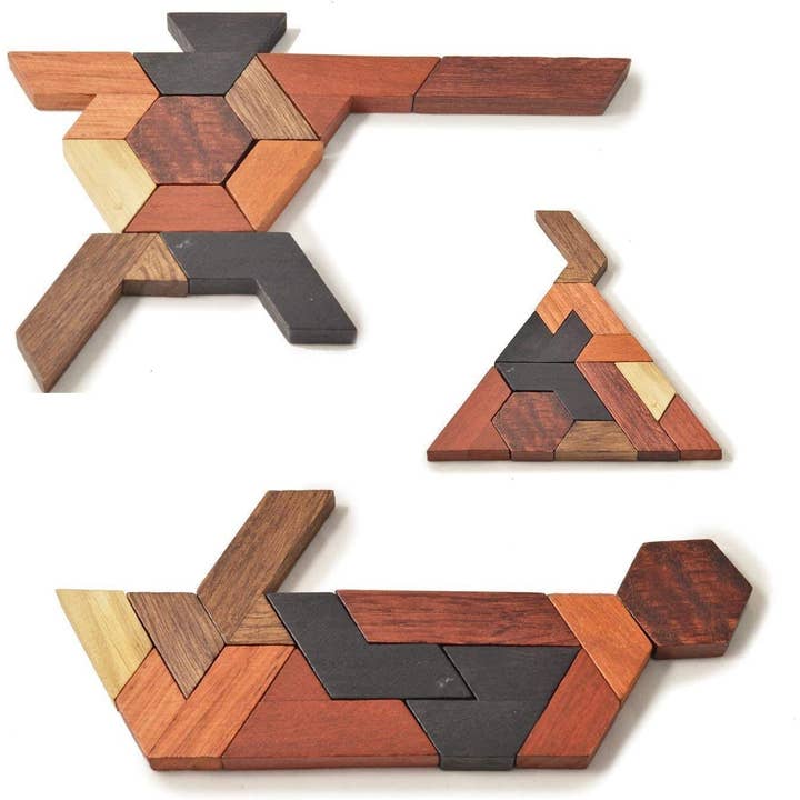 Texas Toy Distribution - Wholesale Puzzle - Kids - Hexagon Tangram Wooden Puzzle for Kids and Adults 11pcs