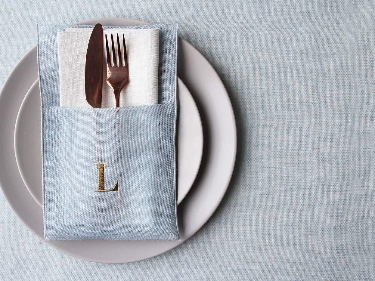 Giardino Segreto - Wholesale Napkin Holder - Customizable napkin holder in pure blue linen0