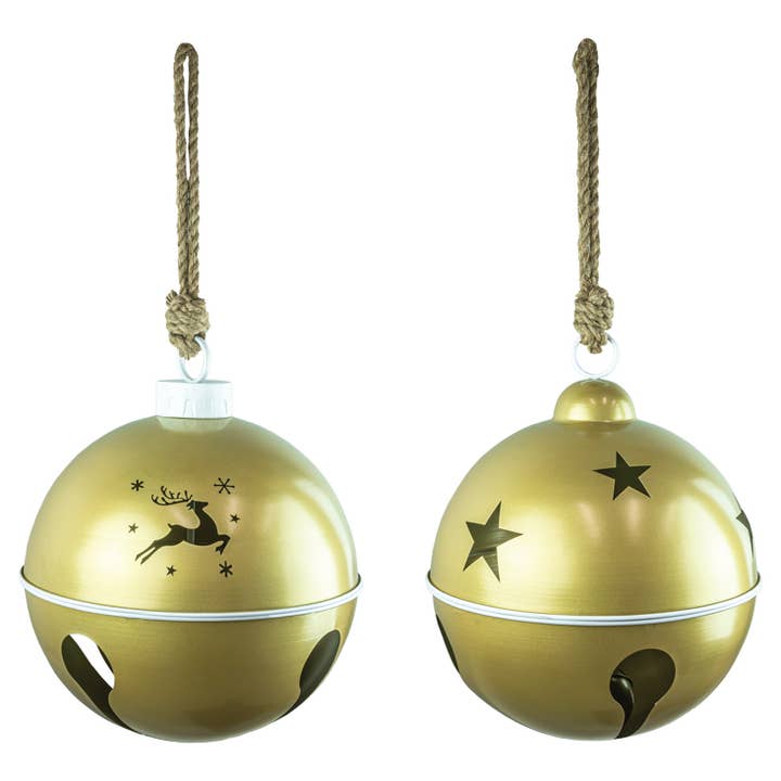 Large Christmas Gold Round Bell - 2 Assorted for wholesale by Hanna's Handiworks