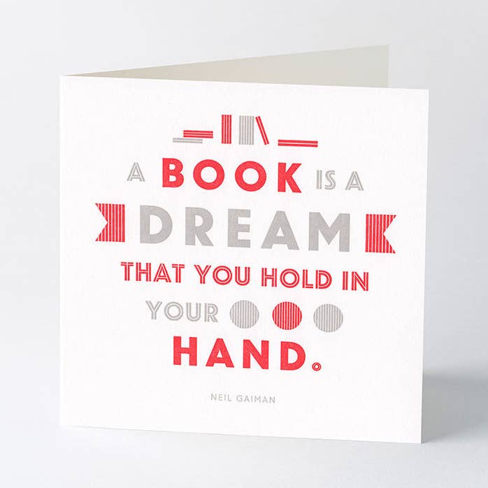 ‘A book is a dream’ quotation letterpress card. for wholesale by Typoretum