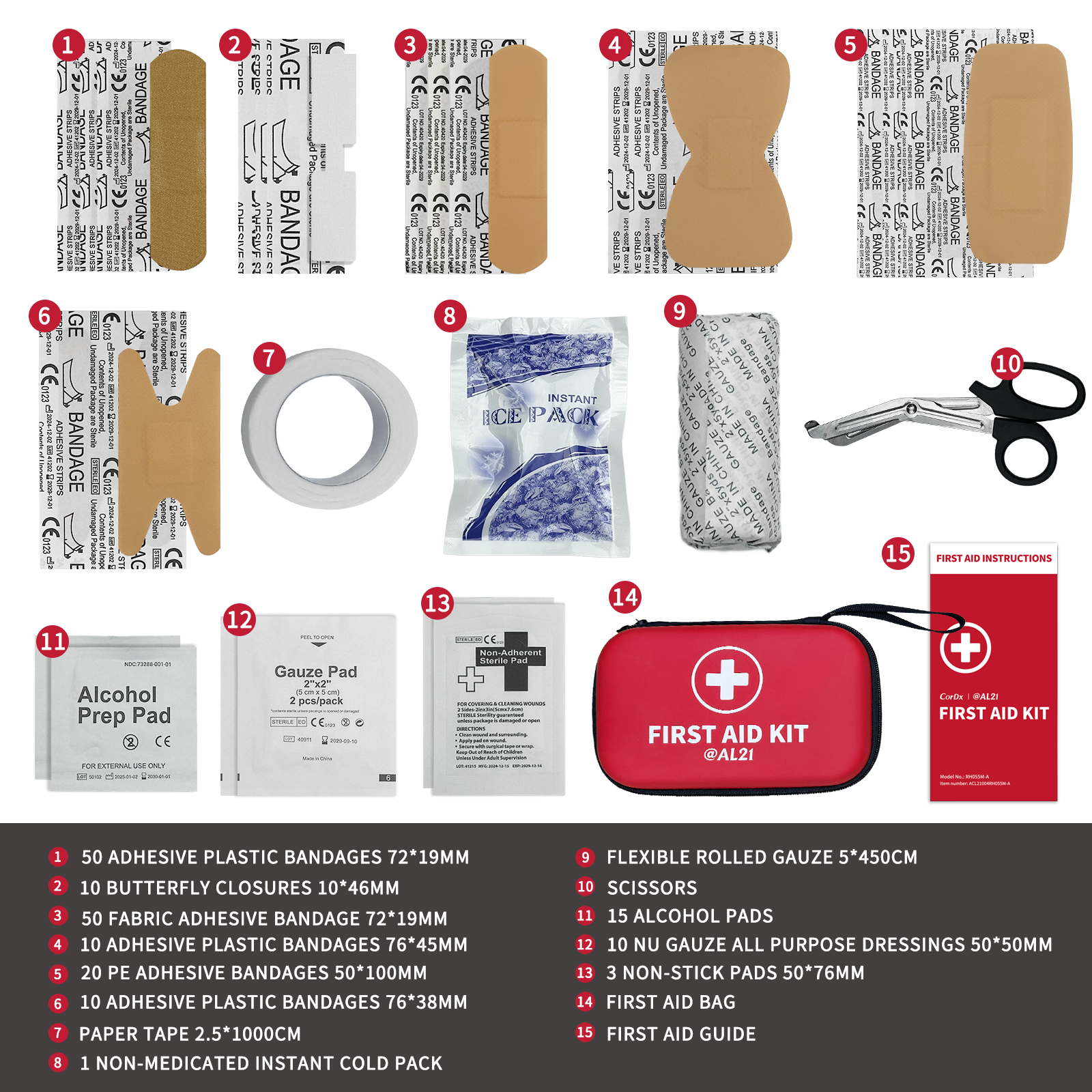 CorDx - Vente Trousse de premiers secours - Trousse de premiers secours polyvalente, 184 pièces, trousse d'urgence6