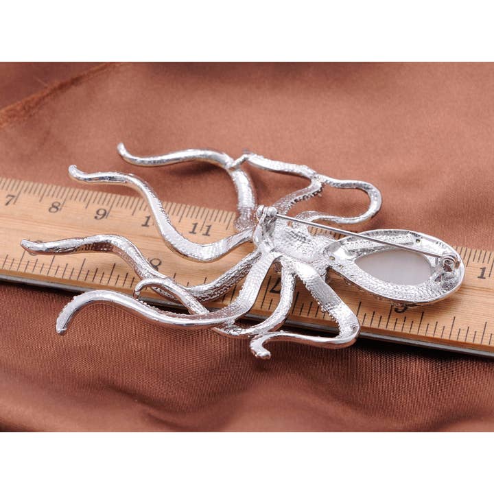 AK Brand - Wholesale Brooch - Slive Colored Nautical Rose Octopus Brooch Pin2