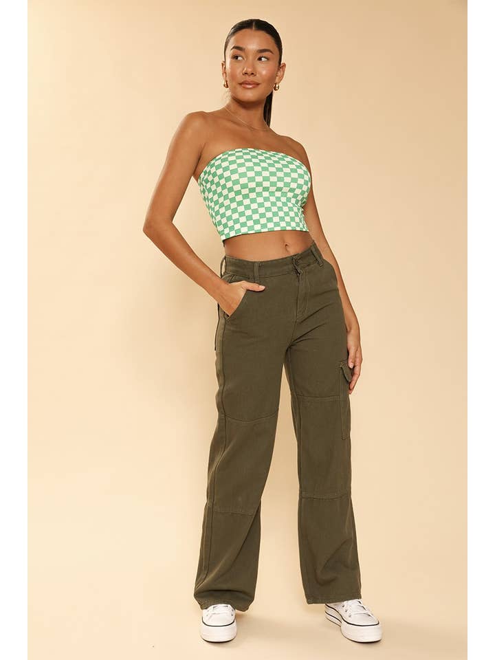 Miss Sparkling - Venta al por mayor Jersey corto de punto - Mujer - Top entubado de punto acanalado a cuadros