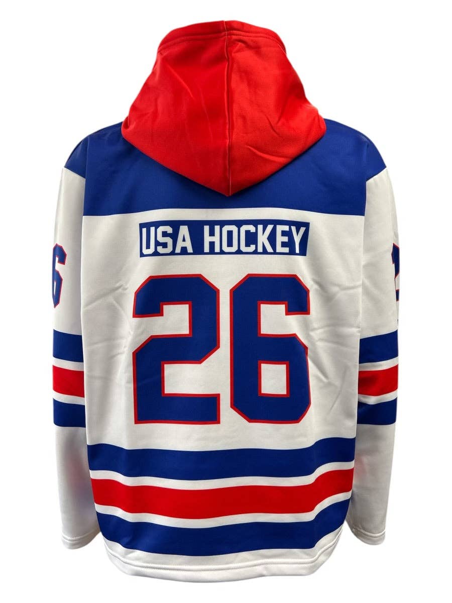 Lowsportgeaar - Wholesale Hoodie - Men's - USA Hockey Shield 2026 Replica Jersey Hoodie - White2