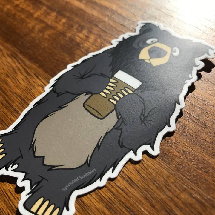 Sprouted Scribbles - Wholesale Sticker - Black Bearded Beer Bear Sticker