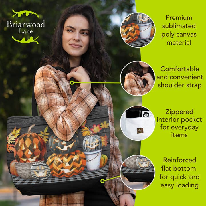 Briarwood Lane - Wholesale Tote Bag - Women's - Patterned Jack-O-Lanterns Halloween Tote Bag 15" x 14" x 7"