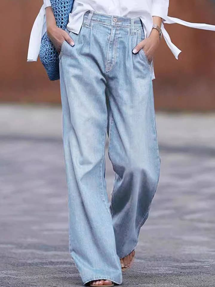 Jean décontracté taille haute à jambes larges en denim DP25E464 pour la vente par Dipped Shop