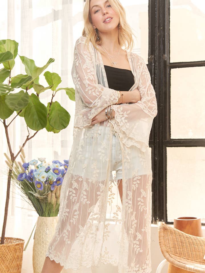 ADORA LA – wholesale Kimono - Dam – CEJ2136A - SPETS & VIRKAD ÄRM LÅNG KIMONO