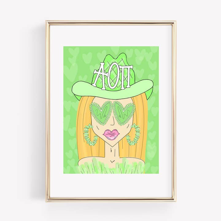 Alpha Omicron Pi - Cowgirl Verde CUSTOMIZÁVEL - IMPRESSÃO por atacado de Made By Marissa Art