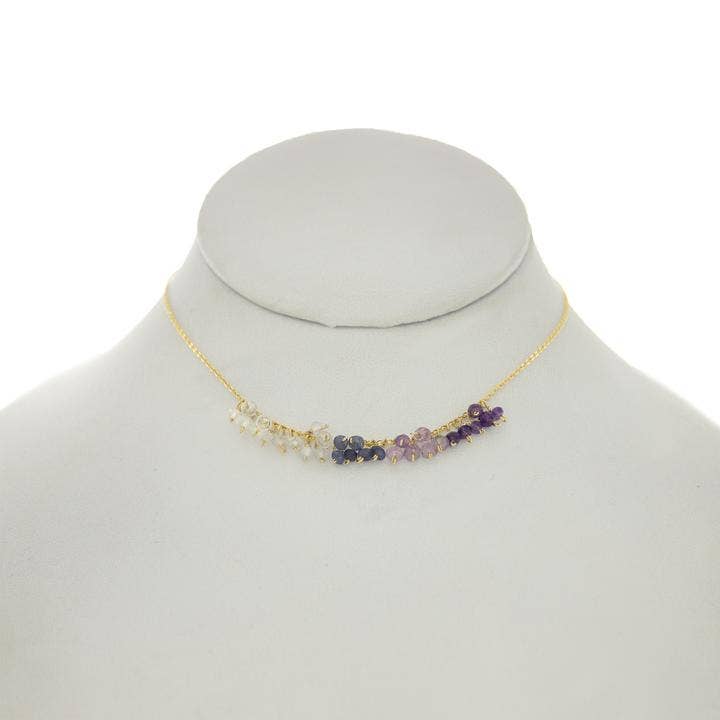 Ultraviolet - Amethyst, Blue Sapphire, Lavender Blue Chalcedony, Aquamarine Rondelles Dangle Necklace for wholesale by Rafia