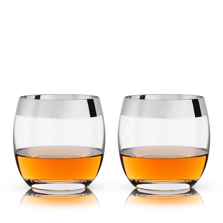 Irving™ Chrome Rimmed Stemless Crystal Tumblers Set of 2 for wholesale by Viski
