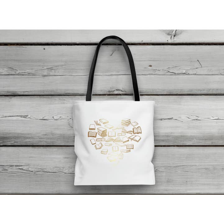 "Golden Bronze Ombre Book Heart" Tote Bag for wholesale by The Obstinate Octopus