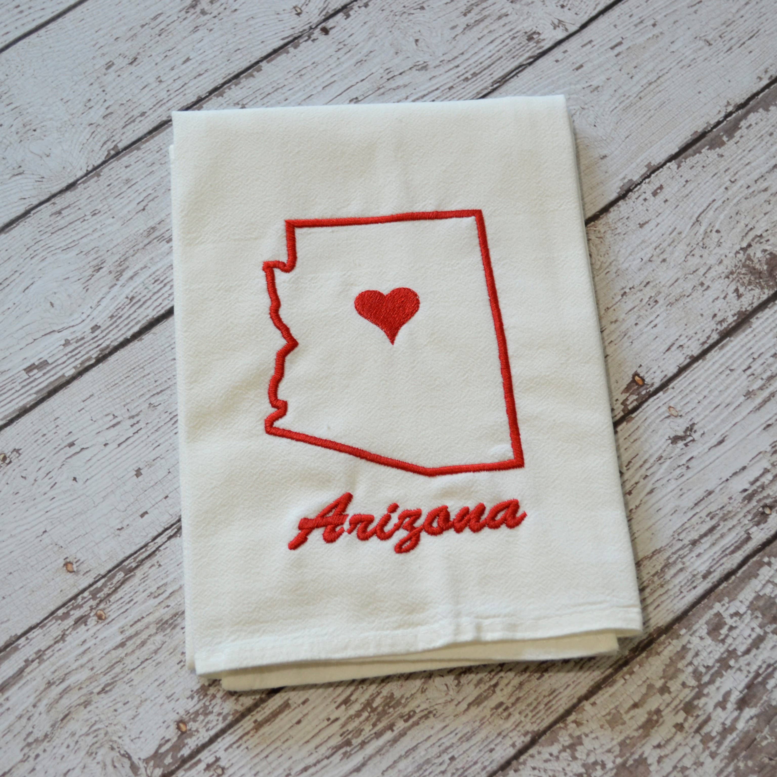 SewMuchMoreStore - Wholesale Tea Towel - State Tea Towel - Red - Embroidered Floursack Towel15