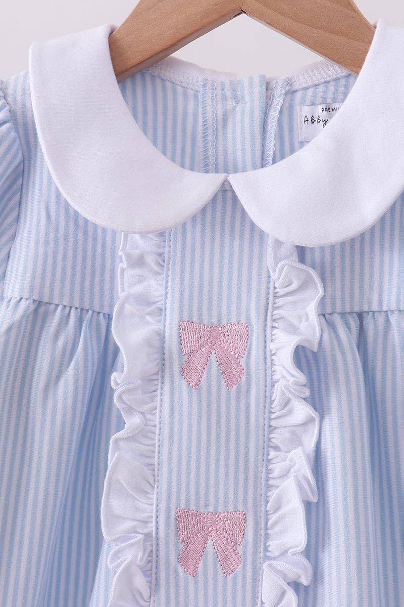 Mom & Co. - Wholesale Dress - Kids - Premium blue stripe bow embroidery dress1