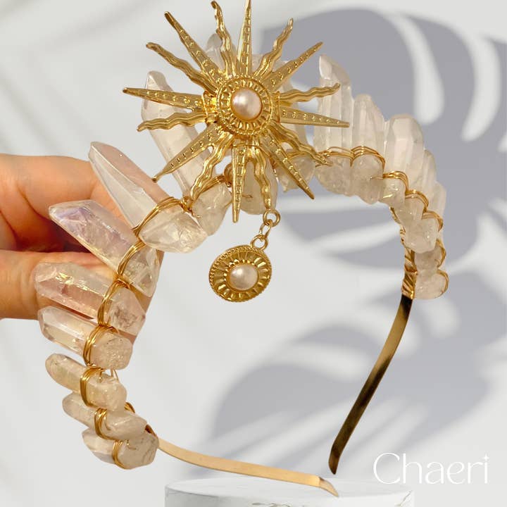 CHAERI - Wholesale Tiara – Women’s - AMATERASU | Clear Crystal Quartz Crown with Sun Charm3