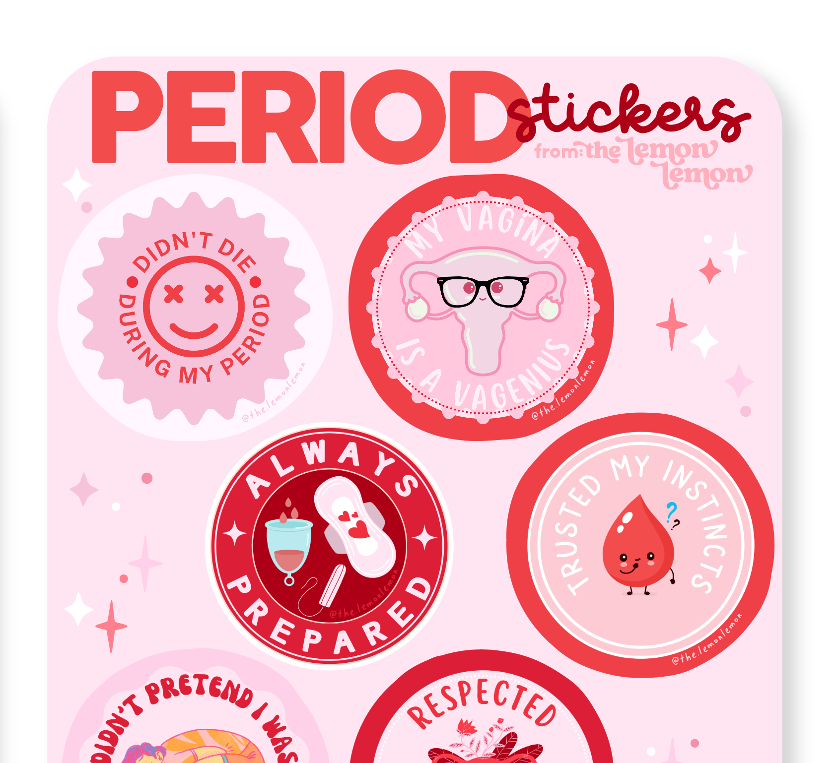 The Lemon Lemon - Wholesale Sticker - Self-Care PERIOD Stickers • Vagina • Uterus • Menstruation 1