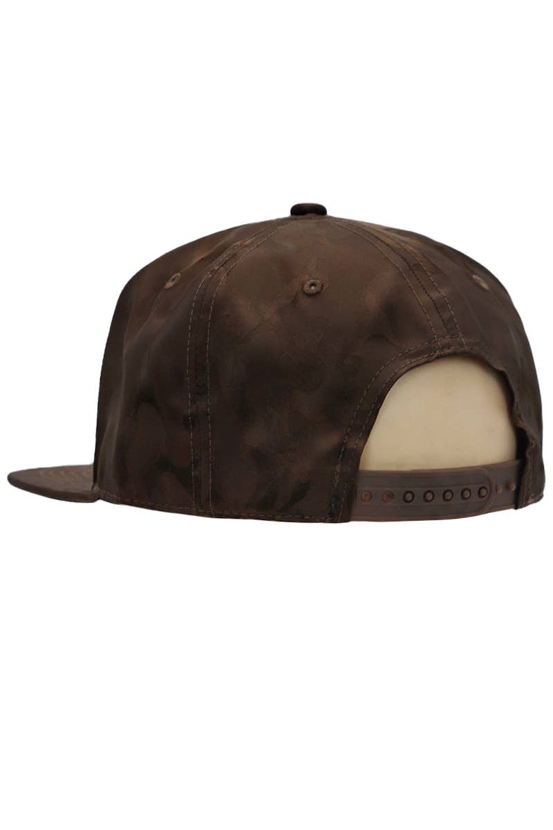 Cap Zone - Wholesale Flat Brim Cap - Men's - Gold Marijuana Leaf Embossed Camo Polyester Fabric Snapback23