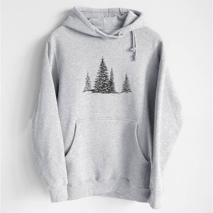 Sapin givré - Sweat à capuche en polaire épaisse pour la vente par Because Tees