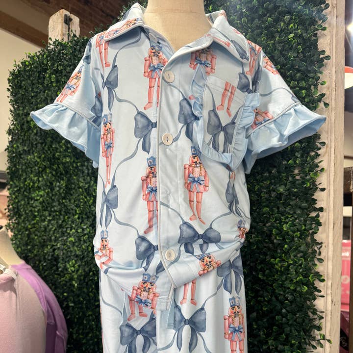 Blue Nutcracker Youth Pajama Set for wholesale by Love Bug Apparel