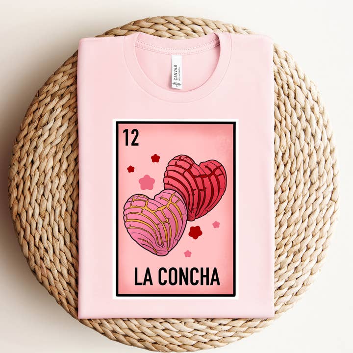 Dulce Amor: La Concha, maglietta di San Valentino Pan Dulce a forma di cuore per la vendita all'ingrosso da parte di Las Changuis Tianguis
