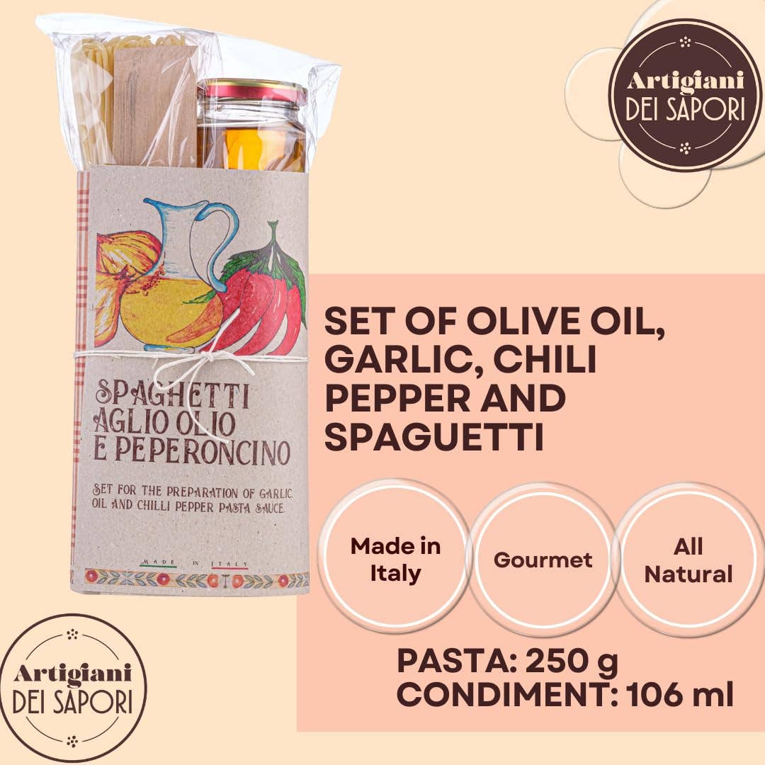 Wholesale Italian Food - Wholesale Pasta - Artigiani dei Sapori, Pasta Gift Set Spaghetti with Garlic, Oil and Chili Pepper Pasta Sauce3