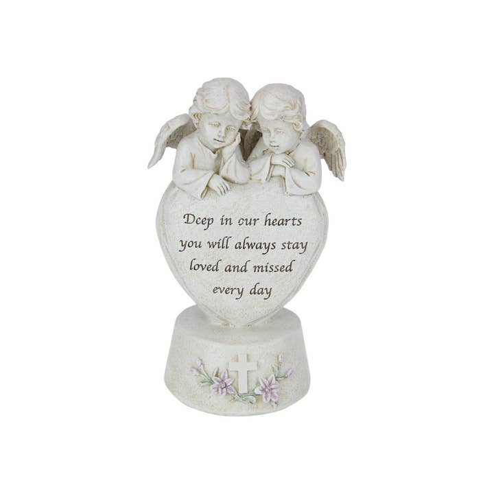 Cubby House by Malmar - Wholesale Decorative figurine - 20cm Twin Cherubs on Memorial Heart