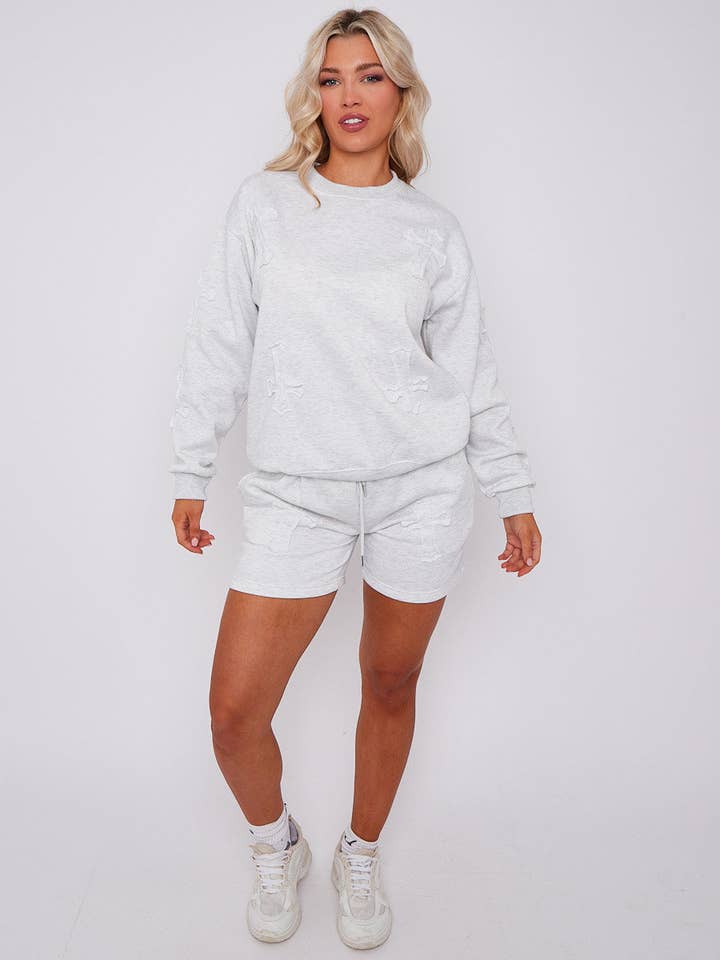 AX Labels - Wholesale Lounge Set - Women's - Crucifix Embroidered Sweatshirt & Shorts Fleece Co-ord16