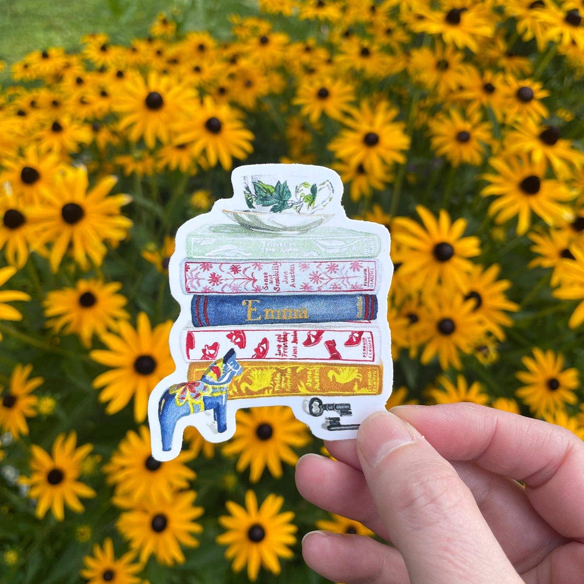 Hen and Chick Art - Wholesale Sticker - Jane Austen Book Stack Sticker1